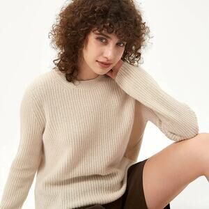 GREENMOUNT Essential Cashmere Crewneck Ribbed Pullover Sweater Cream {L4}